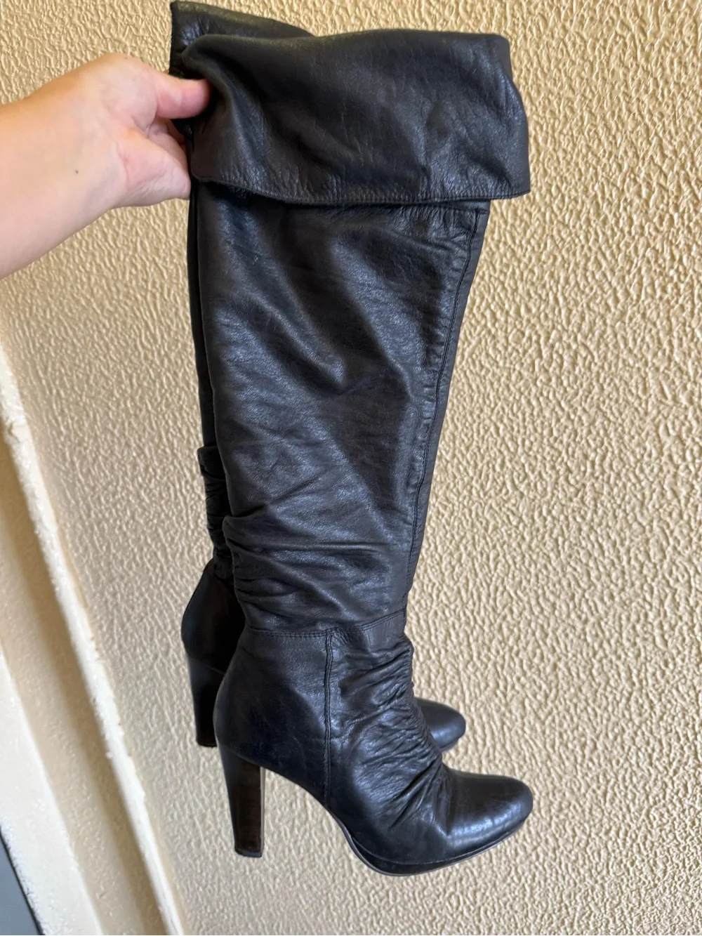 Black leather Over-the-Knee High Heel Boots